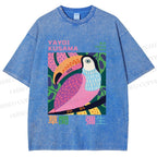 Unisex Yayoi Kusama Bird Printed Washed Tee