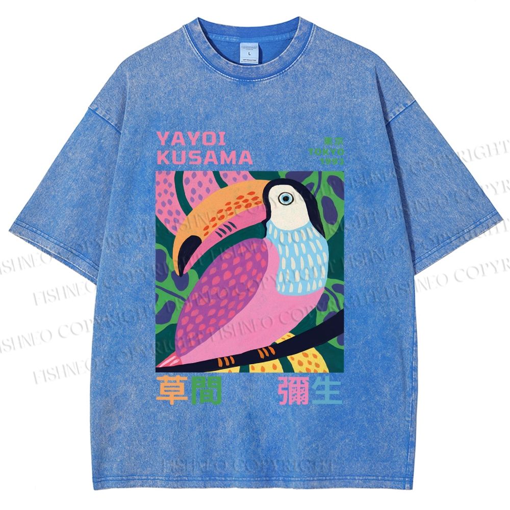 Unisex Yayoi Kusama Bird Printed Washed Tee