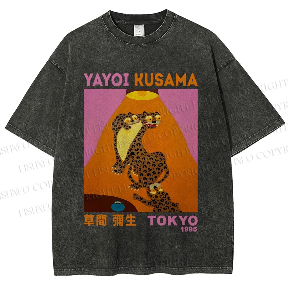 Unisex Yayoi Kusama Funny Panthers Printed Washed Tee