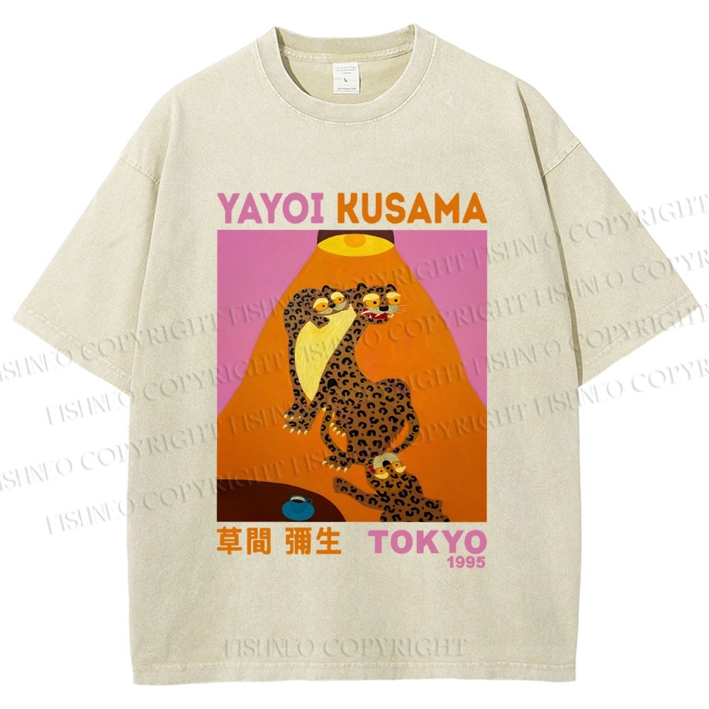 Unisex Yayoi Kusama Funny Panthers Printed Washed Tee
