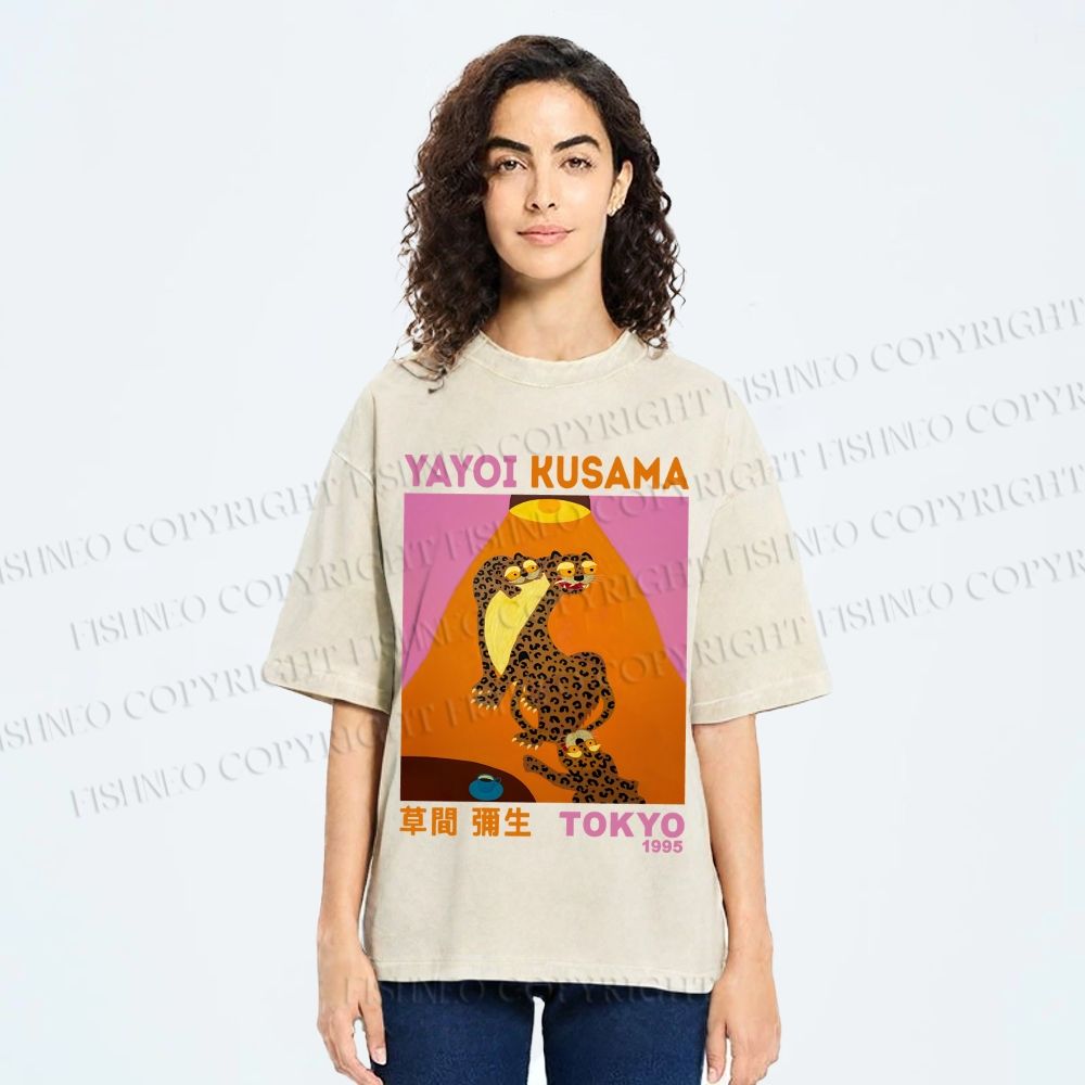 Unisex Yayoi Kusama Funny Panthers Printed Washed Tee