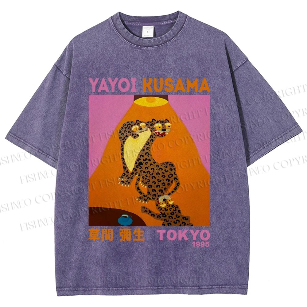 Unisex Yayoi Kusama Funny Panthers Printed Washed Tee