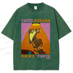 Unisex Yayoi Kusama Funny Panthers Printed Washed Tee