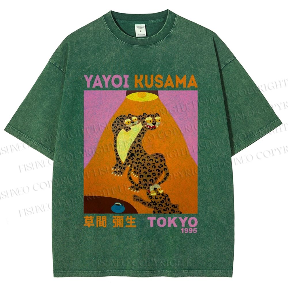 Unisex Yayoi Kusama Funny Panthers Printed Washed Tee