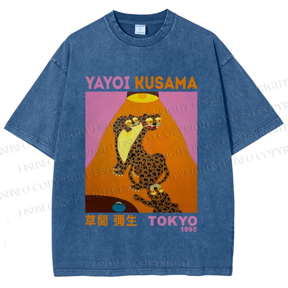 Unisex Yayoi Kusama Funny Panthers Printed Washed Tee