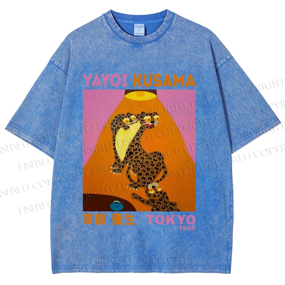 Unisex Yayoi Kusama Funny Panthers Printed Washed Tee