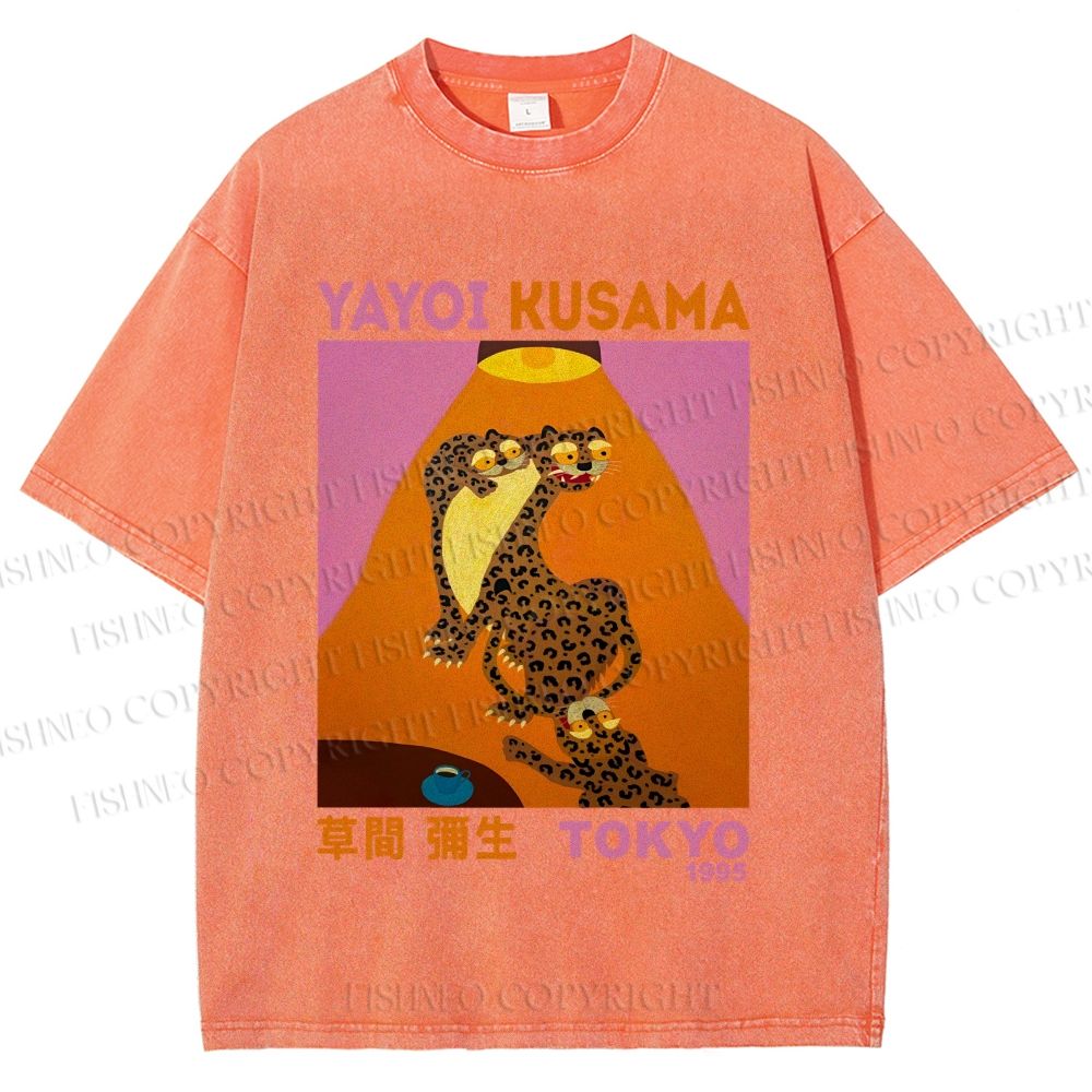 Unisex Yayoi Kusama Funny Panthers Printed Washed Tee