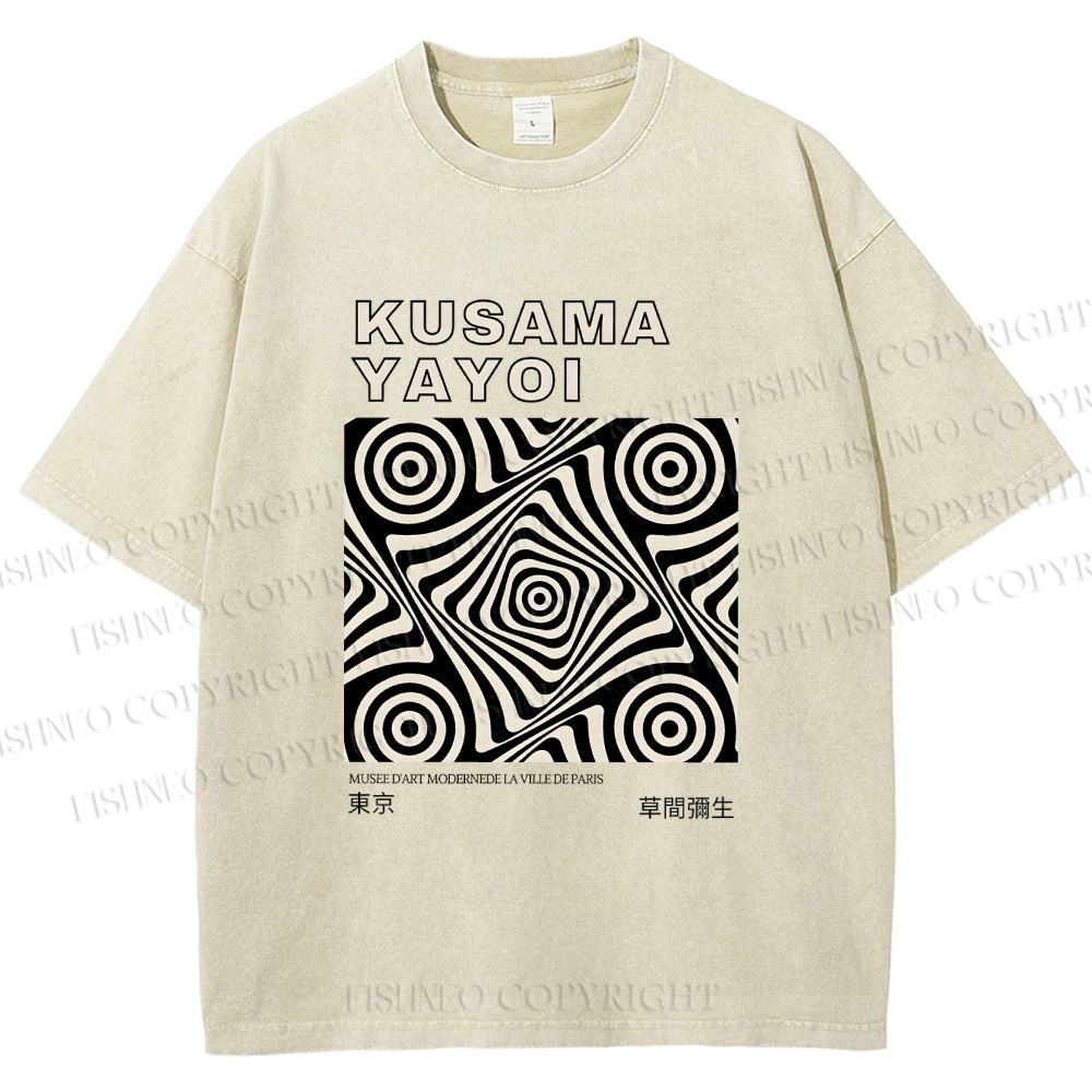 Unisex Yayoi Kusama Geometric Cube Printed Washed Tee