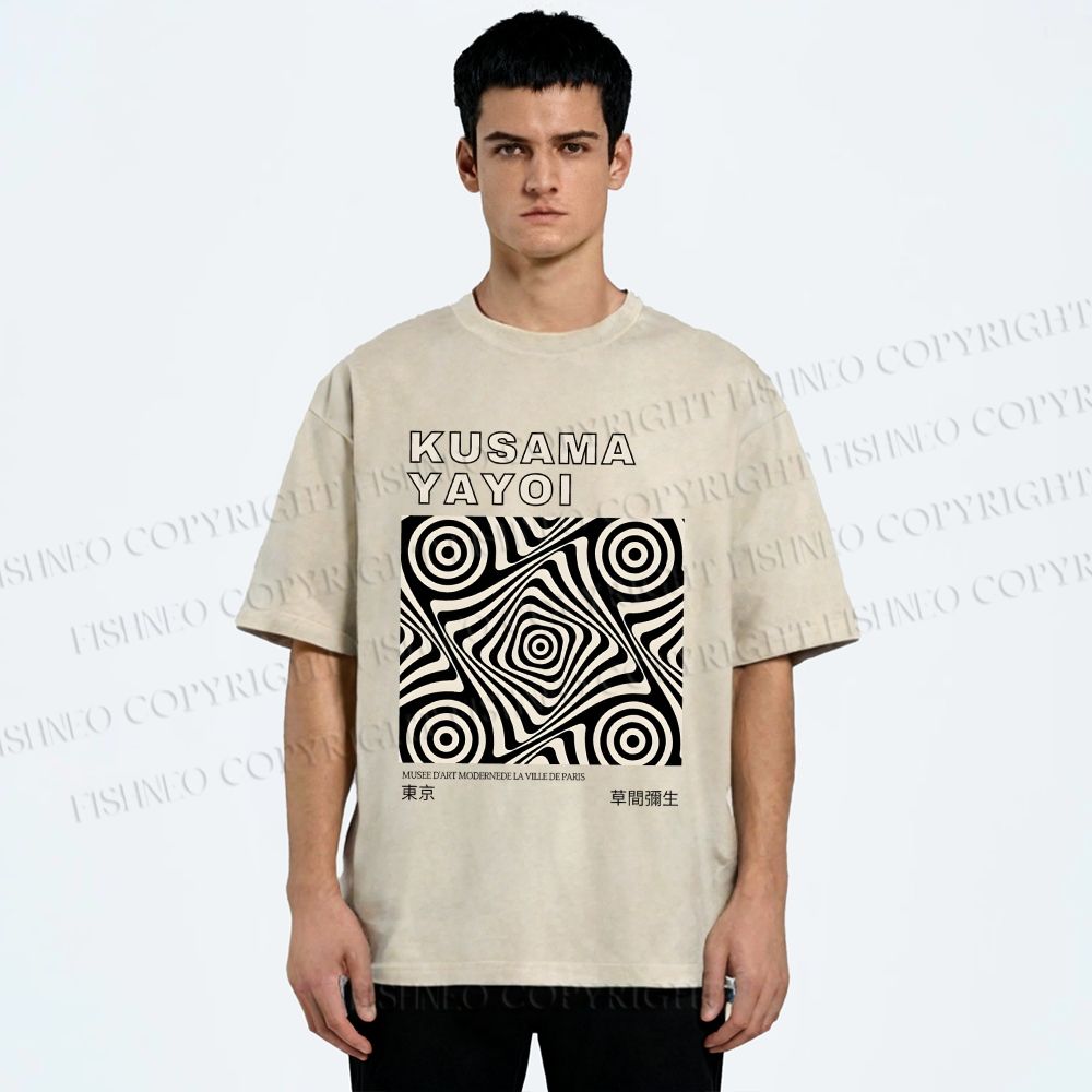 Unisex Yayoi Kusama Geometric Cube Printed Washed Tee