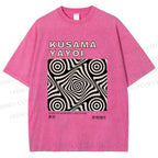 Unisex Yayoi Kusama Geometric Cube Printed Washed Tee
