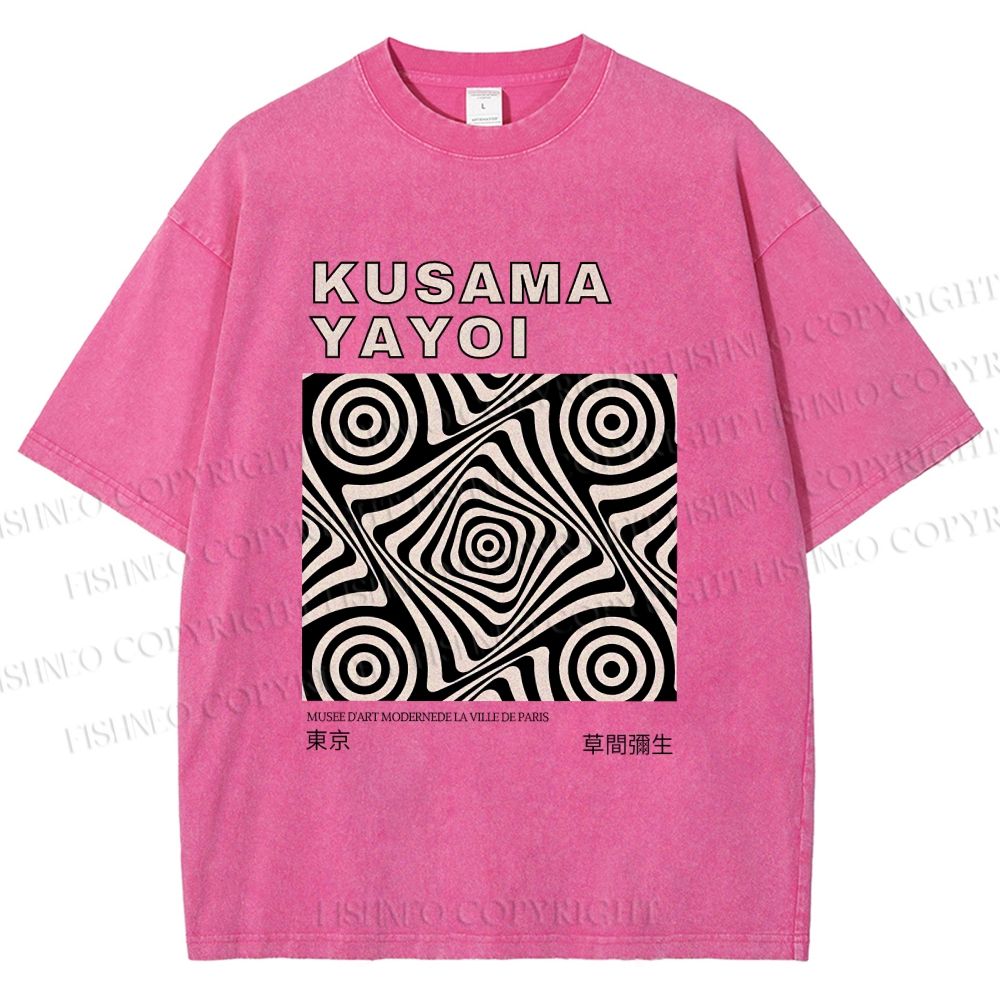 Unisex Yayoi Kusama Geometric Cube Printed Washed Tee