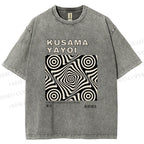 Unisex Yayoi Kusama Geometric Cube Printed Washed Tee
