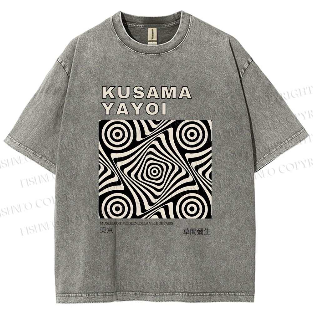 Unisex Yayoi Kusama Geometric Cube Printed Washed Tee