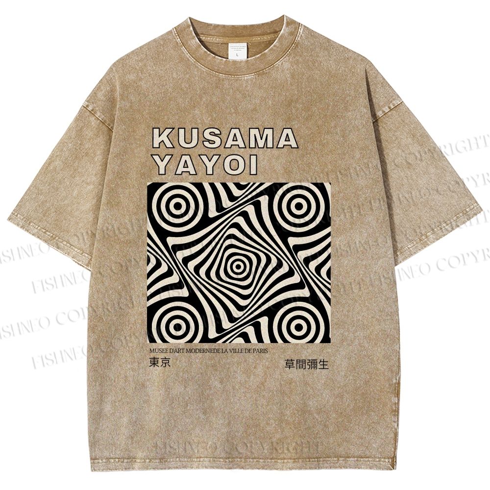 Unisex Yayoi Kusama Geometric Cube Printed Washed Tee