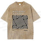 Unisex Yayoi Kusama Geometric Cube Printed Washed Tee