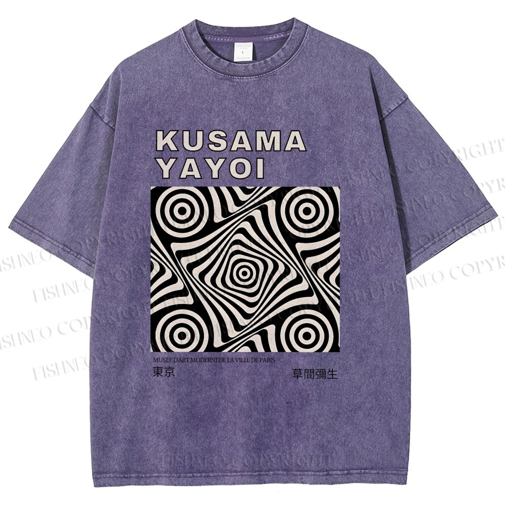 Unisex Yayoi Kusama Geometric Cube Printed Washed Tee