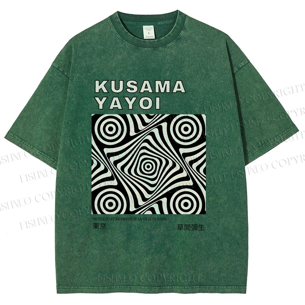 Unisex Yayoi Kusama Geometric Cube Printed Washed Tee