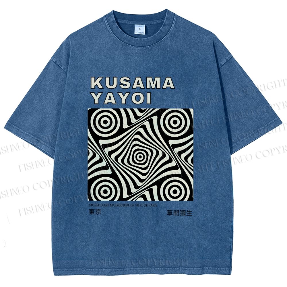 Unisex Yayoi Kusama Geometric Cube Printed Washed Tee