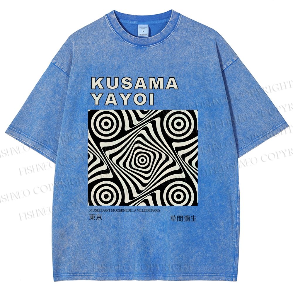 Unisex Yayoi Kusama Geometric Cube Printed Washed Tee