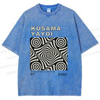 Unisex Yayoi Kusama Geometric Cube Printed Washed Tee
