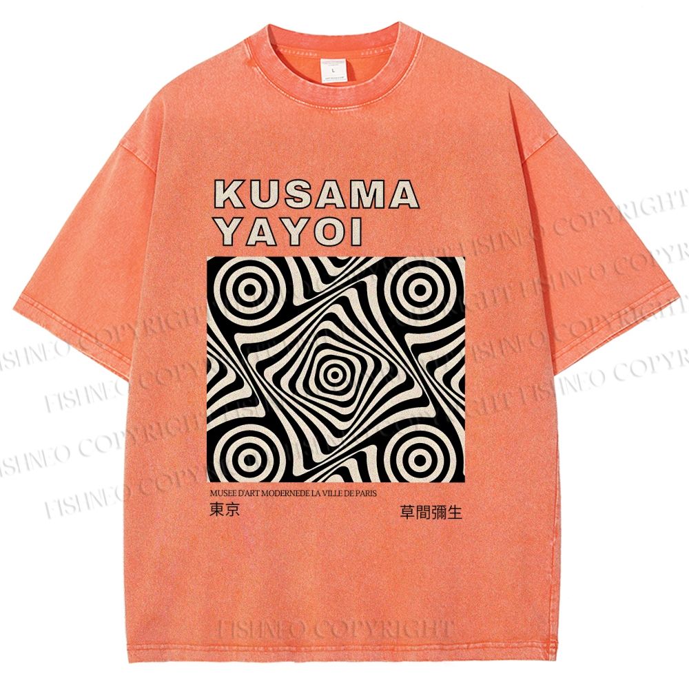 Unisex Yayoi Kusama Geometric Cube Printed Washed Tee