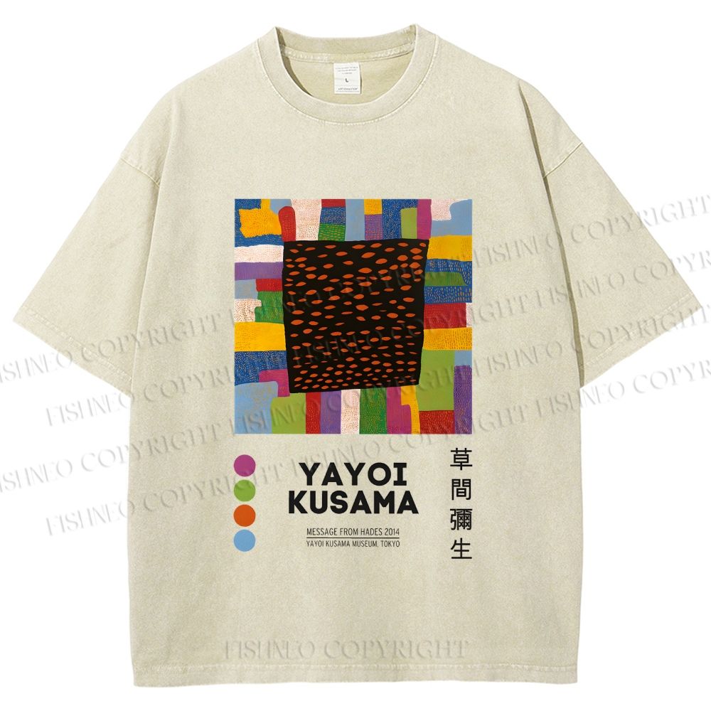 Unisex Yayoi Kusama Geometric Color Blocks Printed Washed Tee