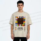 Unisex Yayoi Kusama Geometric Color Blocks Printed Washed Tee