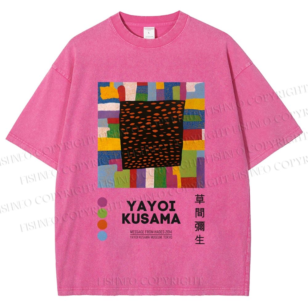 Unisex Yayoi Kusama Geometric Color Blocks Printed Washed Tee