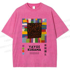 Unisex Yayoi Kusama Geometric Color Blocks Printed Washed Tee