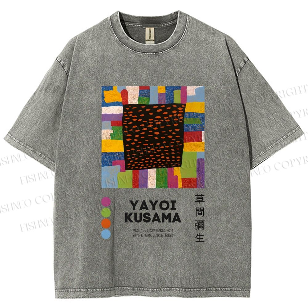 Unisex Yayoi Kusama Geometric Color Blocks Printed Washed Tee