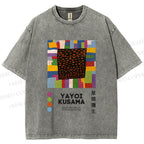 Unisex Yayoi Kusama Geometric Color Blocks Printed Washed Tee