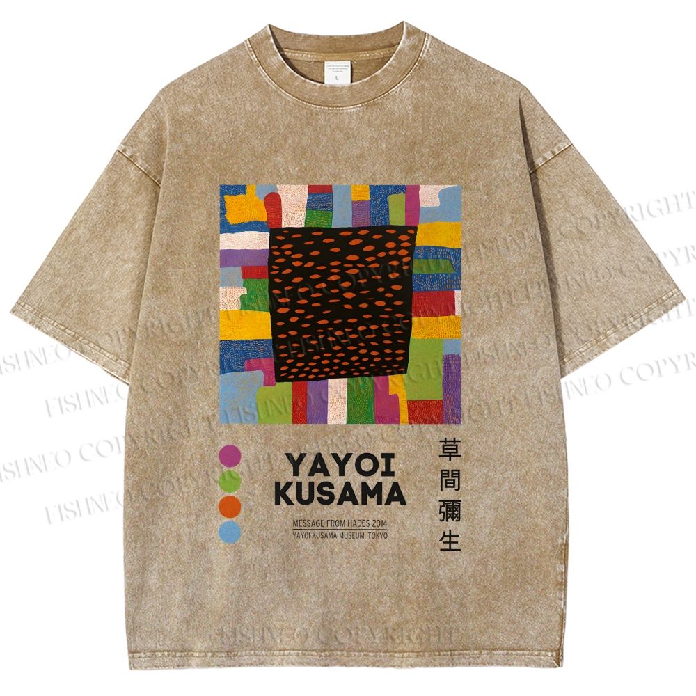 Unisex Yayoi Kusama Geometric Color Blocks Printed Washed Tee