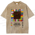 Unisex Yayoi Kusama Geometric Color Blocks Printed Washed Tee