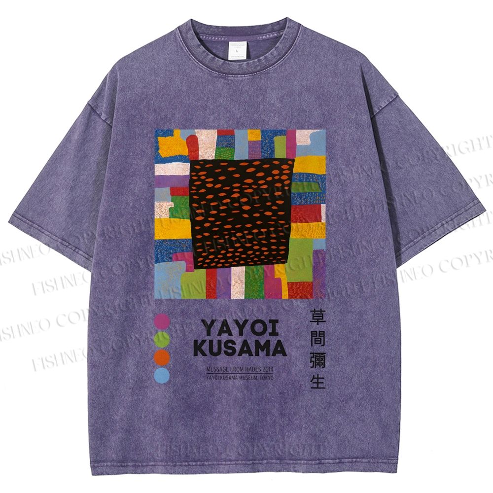 Unisex Yayoi Kusama Geometric Color Blocks Printed Washed Tee