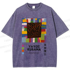 Unisex Yayoi Kusama Geometric Color Blocks Printed Washed Tee