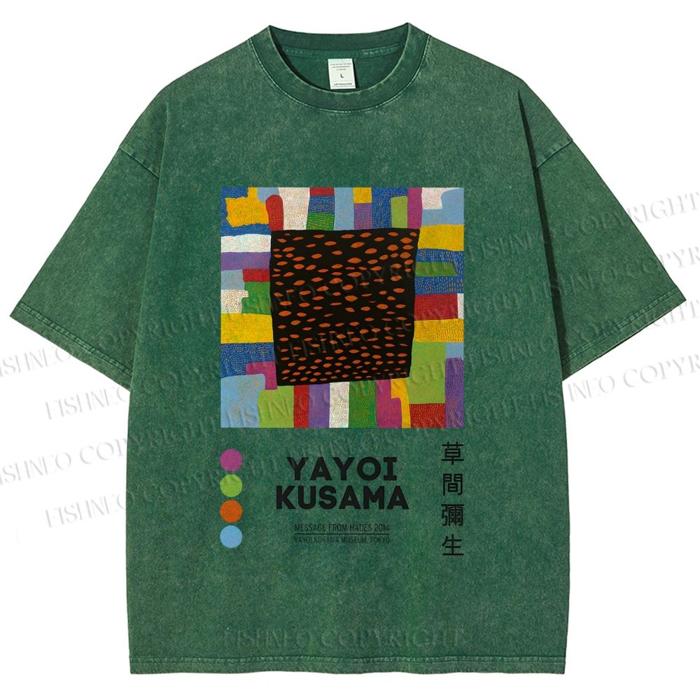 Unisex Yayoi Kusama Geometric Color Blocks Printed Washed Tee