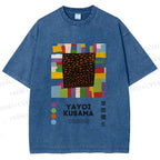 Unisex Yayoi Kusama Geometric Color Blocks Printed Washed Tee
