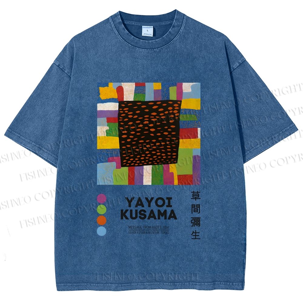 Unisex Yayoi Kusama Geometric Color Blocks Printed Washed Tee
