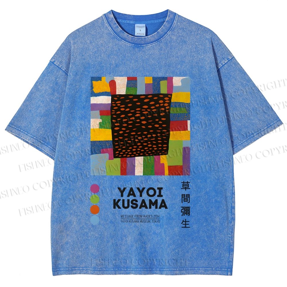 Unisex Yayoi Kusama Geometric Color Blocks Printed Washed Tee