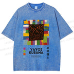Unisex Yayoi Kusama Geometric Color Blocks Printed Washed Tee