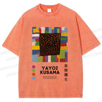 Unisex Yayoi Kusama Geometric Color Blocks Printed Washed Tee