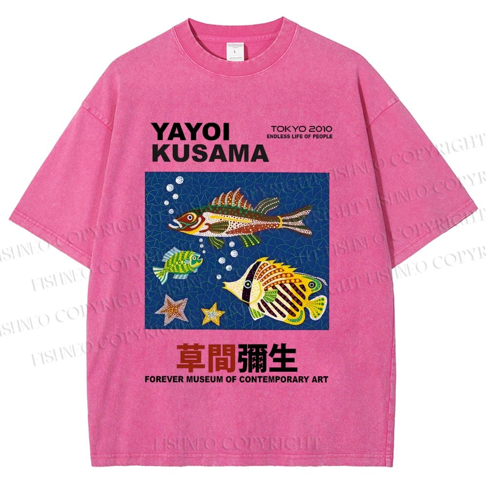 Unisex Yayoi Kusama Colorful Fish Printed Washed Tee