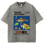 Unisex Yayoi Kusama Colorful Fish Printed Washed Tee