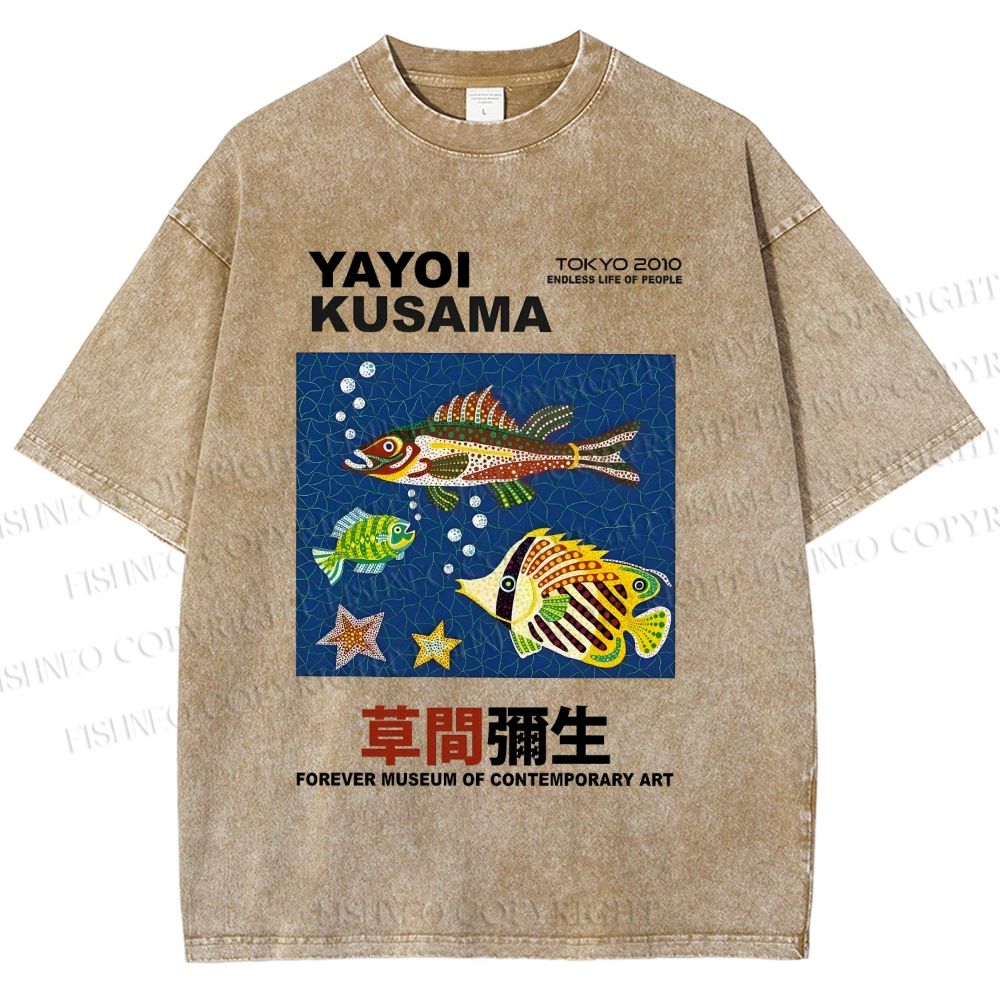 Unisex Yayoi Kusama Colorful Fish Printed Washed Tee