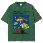 Unisex Yayoi Kusama Colorful Fish Printed Washed Tee