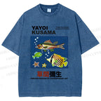 Unisex Yayoi Kusama Colorful Fish Printed Washed Tee