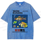 Unisex Yayoi Kusama Colorful Fish Printed Washed Tee