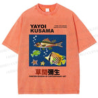Unisex Yayoi Kusama Colorful Fish Printed Washed Tee