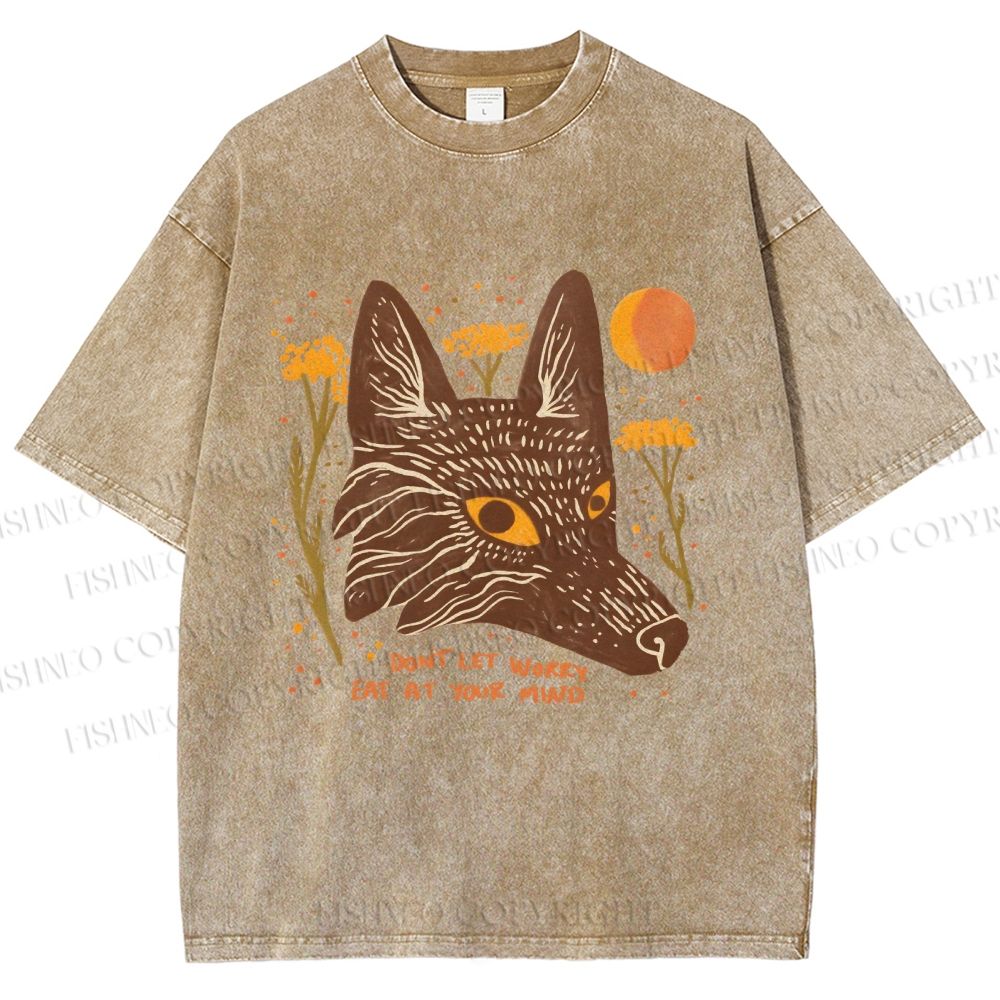 Unisex Wolf Dont Let Worry Eat at Your Mind Printed Washed Tee