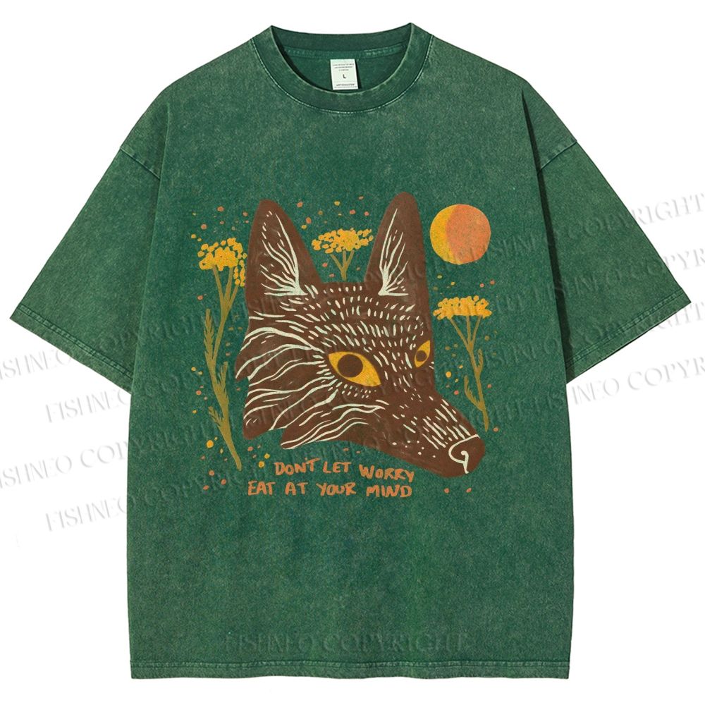 Unisex Wolf Dont Let Worry Eat at Your Mind Printed Washed Tee